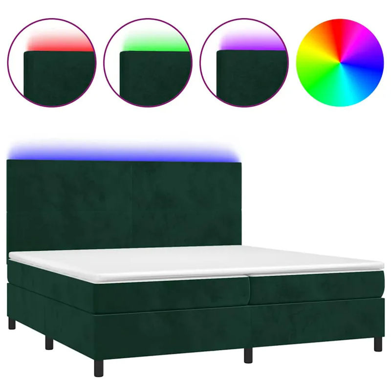 Vidaxl Boxspringbett Kontinentalbett mit Matratze und LED in Grün aus Samt, B/T: 200 x 200 cm - Bild 4