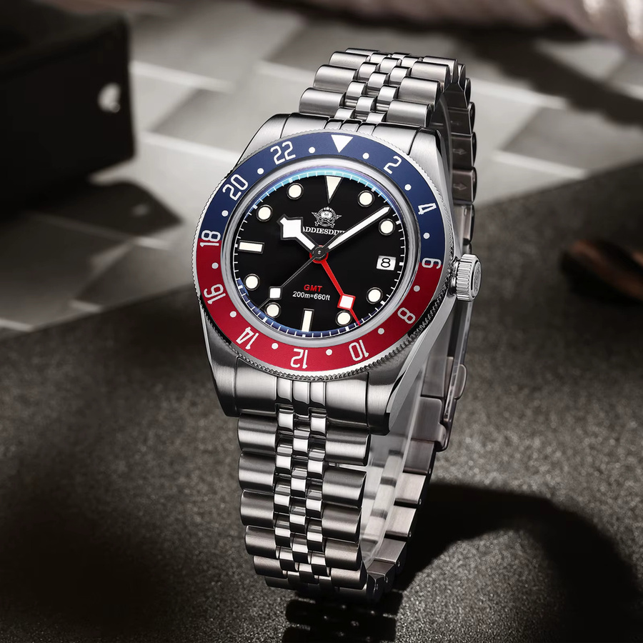 ADDIESDIVE Armbanduhr, GMT, Quarz, Edelstahl, Schwarz, Herren - Bild 3