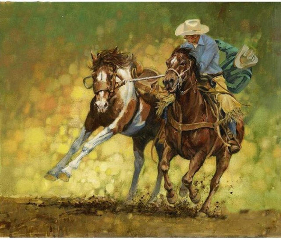 FIYO Diamond Painting Set mit Cowboy-Motiv und Trainingspferden, DIY Kreuzstich Stickerei zur Dekoration, mehrfarbig, B: 30 cm, H: 20 cm - Bild 1