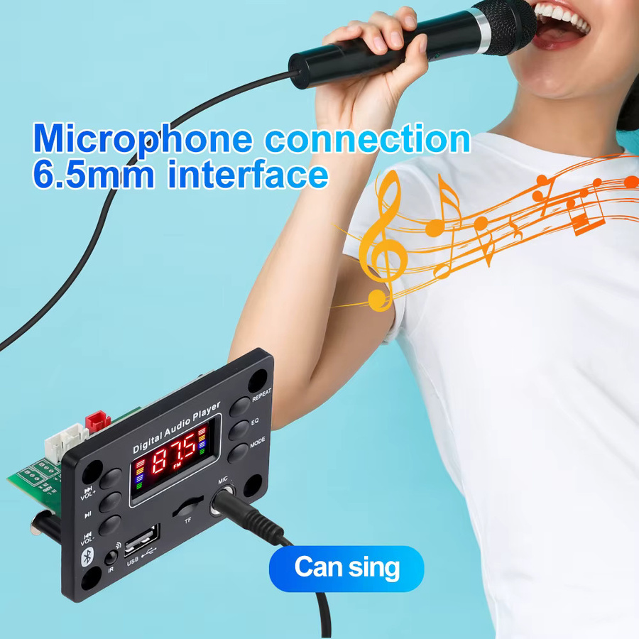 Kebidu 50W Bluetooth MP3 Decoder Board mit FM Radio, USB, TF und Mikrofon für Auto Lautsprecher, Schwarz - Bild 3