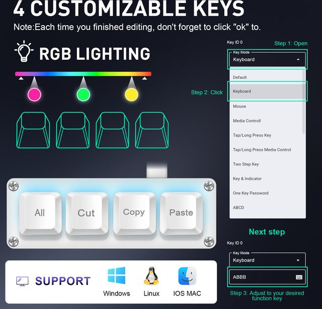 SAYODEVICE Mini-Shortcut-Tastatur mit 4 Tasten, mechanisches Makro-Keypad in Weiß, Hot-Swap-fähig, USB-Anschluss für Büro und Gaming - Bild 1