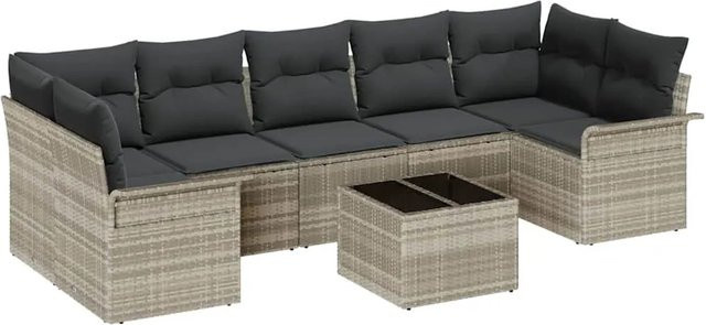 vidaXL 8-teiliges Garten-Sofa-Set aus Polyrattan in Hellgrau mit L-Form, Eckelementen und Couchtisch - Bild 1