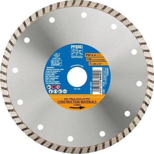 PFERD Diamant-Trennscheibe PSF für Stein und Beton, Farbe: Silber, Durchmesser: 178 mm, Bohrungs-Ø: 22,23 mm - Bild 1