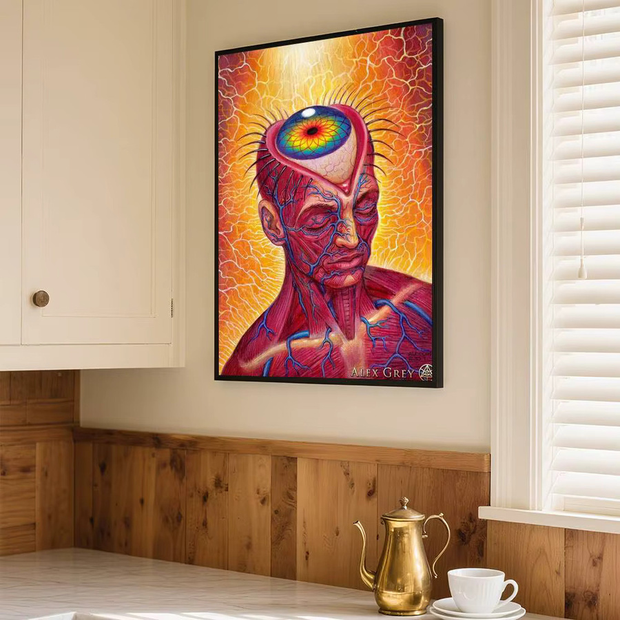 Abstraktes Alex Grey Trippy Psychedelic Poster als selbstklebender wasserfester Papieraufkleber in Multicolour - Bild 6