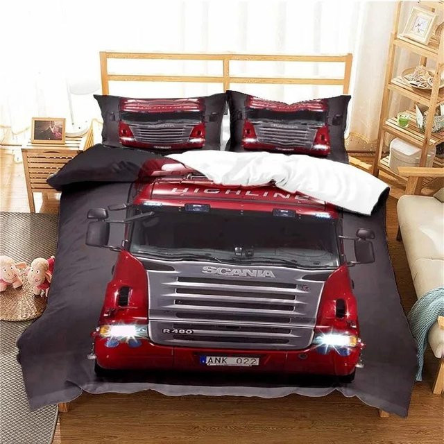 Scanias LKW-Logo Bettwäscheset aus Mikrofaser in Rot, bestehend aus Bettbezug und Kissenbezug, B/H: 90 x 200 cm - Bild 1