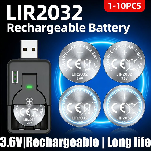 Koonenda LIR2032 Wiederaufladbare Lithium-Knopfzellen 3,6V in Silber für Autoschlüssel und Fernbedienungen - Bild 1