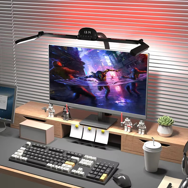 LED-Vollspektrum-Schreibtischlampe in Schwarz mit Klemme, dimmbare 4-köpfige Architektenlampe mit flexiblem Schwanenhals und Touch-Bedienung, Höhe: 120 cm - Bild 5