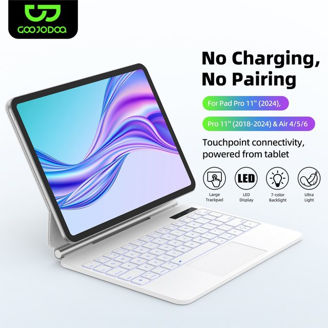GOOJODOQ Smart Pogo Pin Tastaturhülle mit Trackpad für iPad Air 11 2025 M3, iPad Air 6 11 2024, iPad Pro 11 sowie iPad Air 4 und 5 10.9 in Schwarz oder Weiß - Bild 1