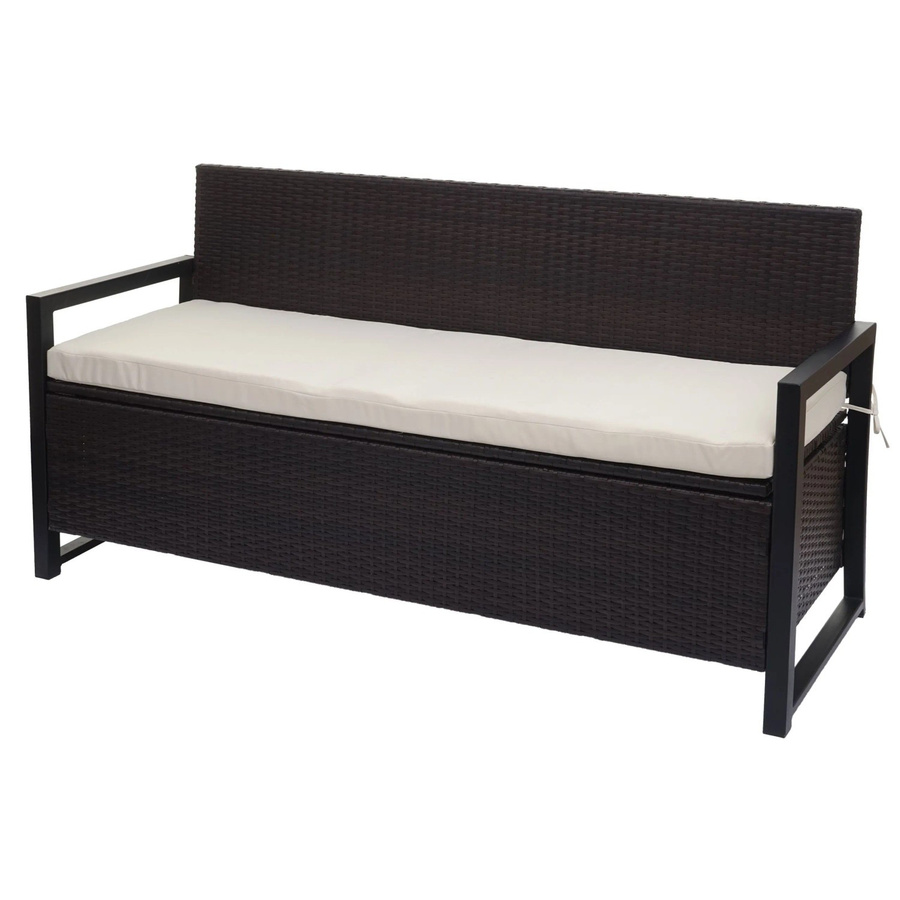 MCW Poly-Rattan 3er Sitzbank F39 als Gartenbank und Truhenbank mit Staufach und Sitzkissen, braun/beige - Bild 2