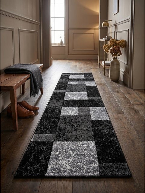 Kurzflorteppich LATEMAR von Kadima Design, kariert, Schwarz, B: 80 cm, L: 300 cm - Bild 1