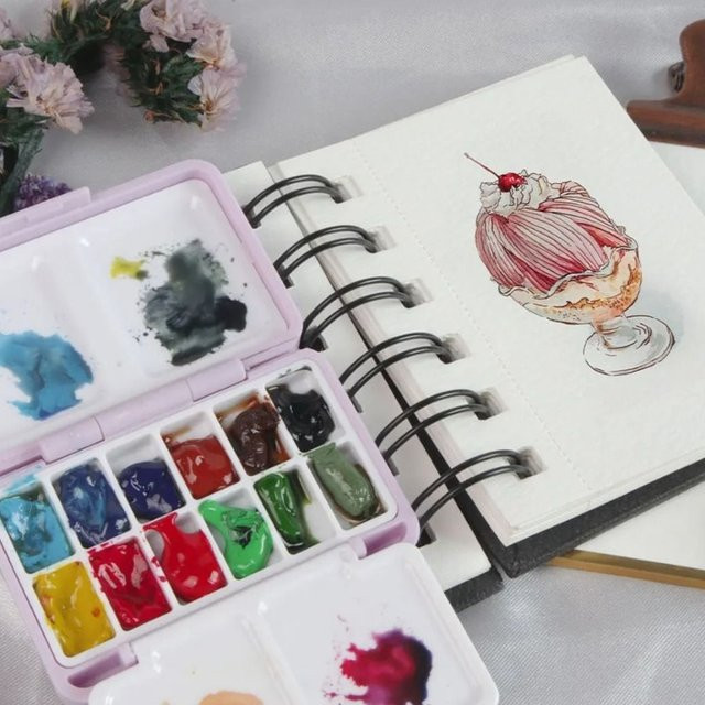 Genenic Mini-Reise-Malschachtel aus Kunststoff in Lila mit 12-Gitter Palette für Aquarellfarben - Bild 1