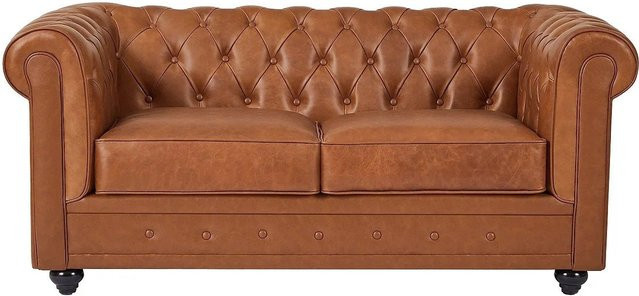 Vente-unique Chesterfield Sofa aus Rindsleder in Camel mit einer Breite von 165 cm - Bild 1