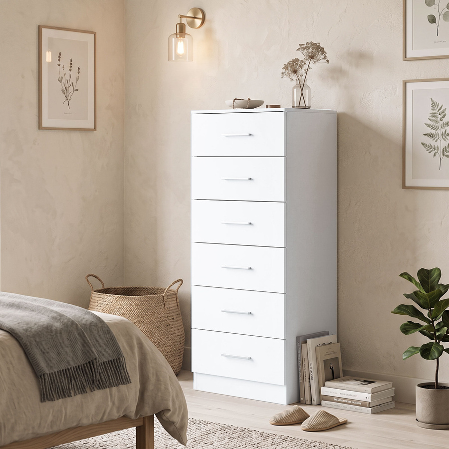 HOMCOM Kommode mit 6 Schubladen in Weiß, hohe schmale Kommode für Schlafzimmer, Wohnzimmer und Flur, B/T/H: 40 x 40 x 110 cm - Bild 2