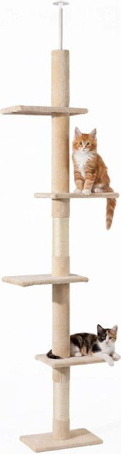 Fudajo Kratzbaum Deckenhoch in Beige mit Sisal und Stoff für erwachsene Katzen, Höhe: 230-276 cm - Bild 1