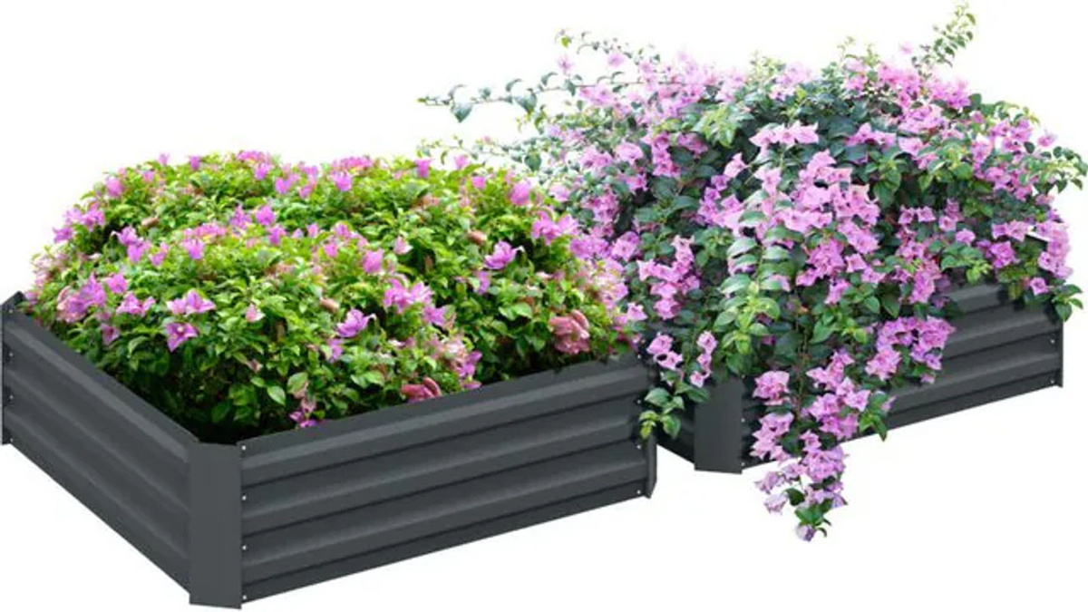 Outsunny 2er Set Hochbeet aus Stahl in Anthrazit, Steckbares Pflanzbeet für Garten, Balkon und Terrasse, B/T/H: 100 x 100 x 30 cm - Bild 1