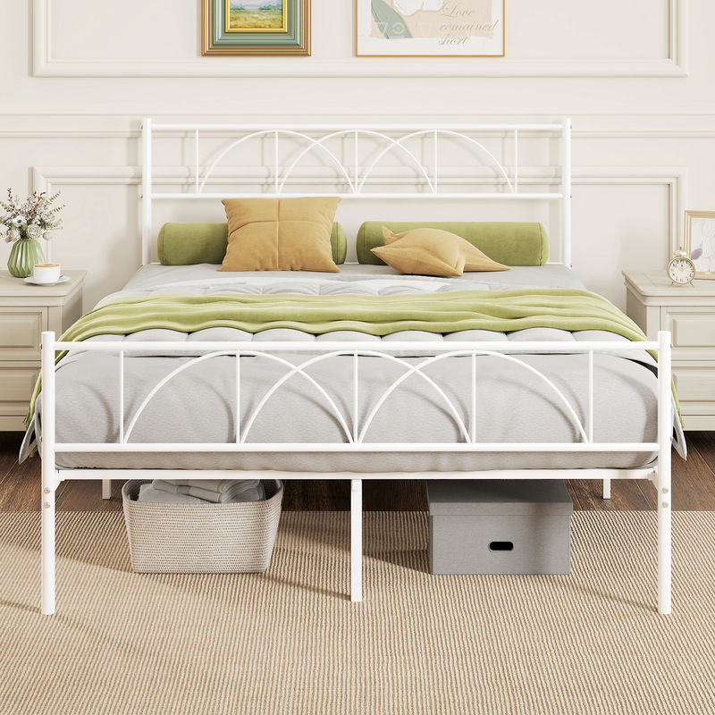 Aosom Doppelbett aus Metall mit Kopfteil und Lattenrost in Weiß, B/T/H: 140 x 190 cm - Bild 2