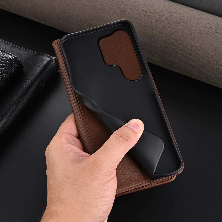 EUCAGR Brieftasche Telefonhülle aus PU-Leder für Samsung Galaxy S26 Ultra S25 S24 S23 S22 S21 S20 S10 S9 S8 mit Kabelhalterung in Braun - Bild 3
