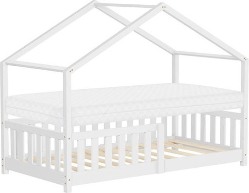 ML-Design Kinderbett Hausbett aus Kiefernholz mit Matratze und Lattenrost in Weiß, B: 160 cm, T: 80 cm, H: 160 cm, Matratzenhöhe: 10 cm - Bild 1