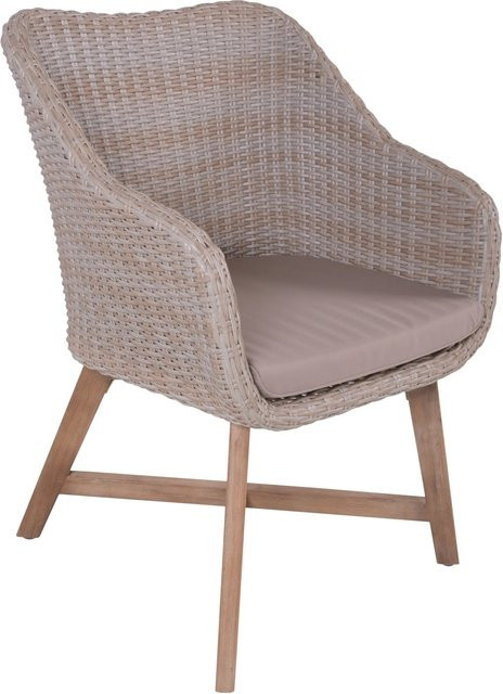 Garden Pleasure Gartensessel OAKLAND 4er Set aus Akazienholz mit Armlehnen und Textilkissen in Grau und Braun - Bild 1