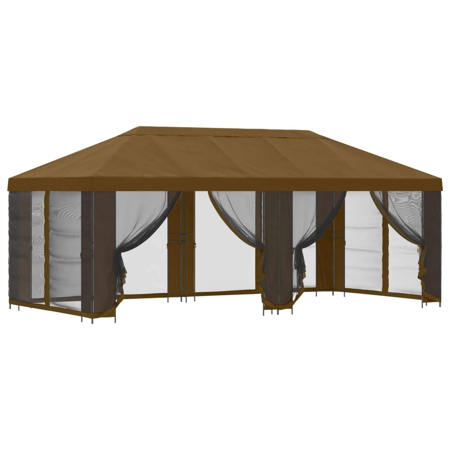 vidaXL Pavillon mit Seitenwänden in Taupe und Schwarz aus Polyester und Stahl, B/T/H: 600 x 300 x 276,5 cm - Bild 2