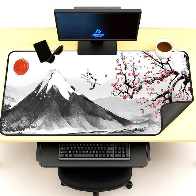BERTALANFFY Schreibtischunterlage Mount Fuji Japan mit Kirschblüten-Motiv, XXL Mauspad Sakura, Mehrfarbig - Bild 1