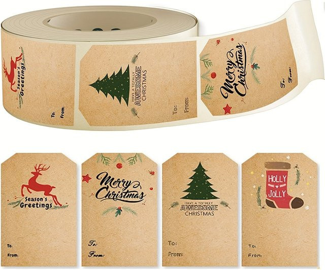 Bview Art Weihnachtsgeschenketiketten als selbstklebende Rolle, 300 Stück, beschreibbare Weihnachtsaufkleber für Pakete, B/B/B: 5,1 x 5,1 x 5,1 cm - Bild 1