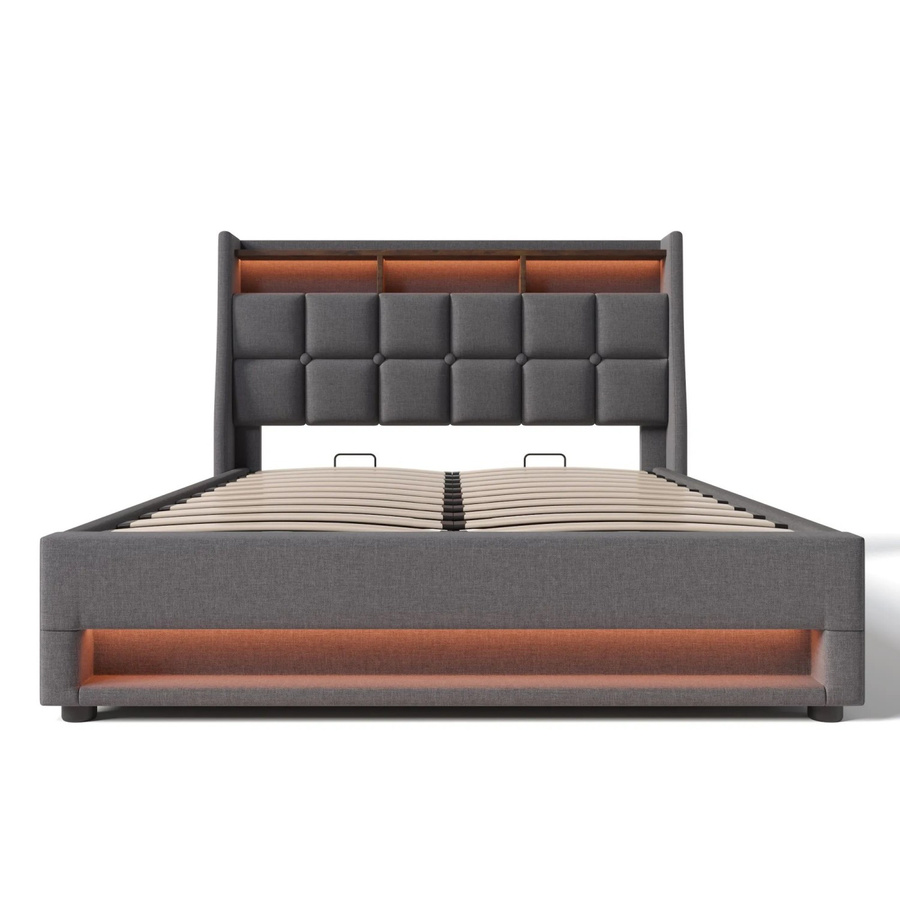 Merax Polsterbett mit LED-Beleuchtung und USB-Anschluss, Beige, B/T/H: 140 x 200 x 145 cm - Bild 2