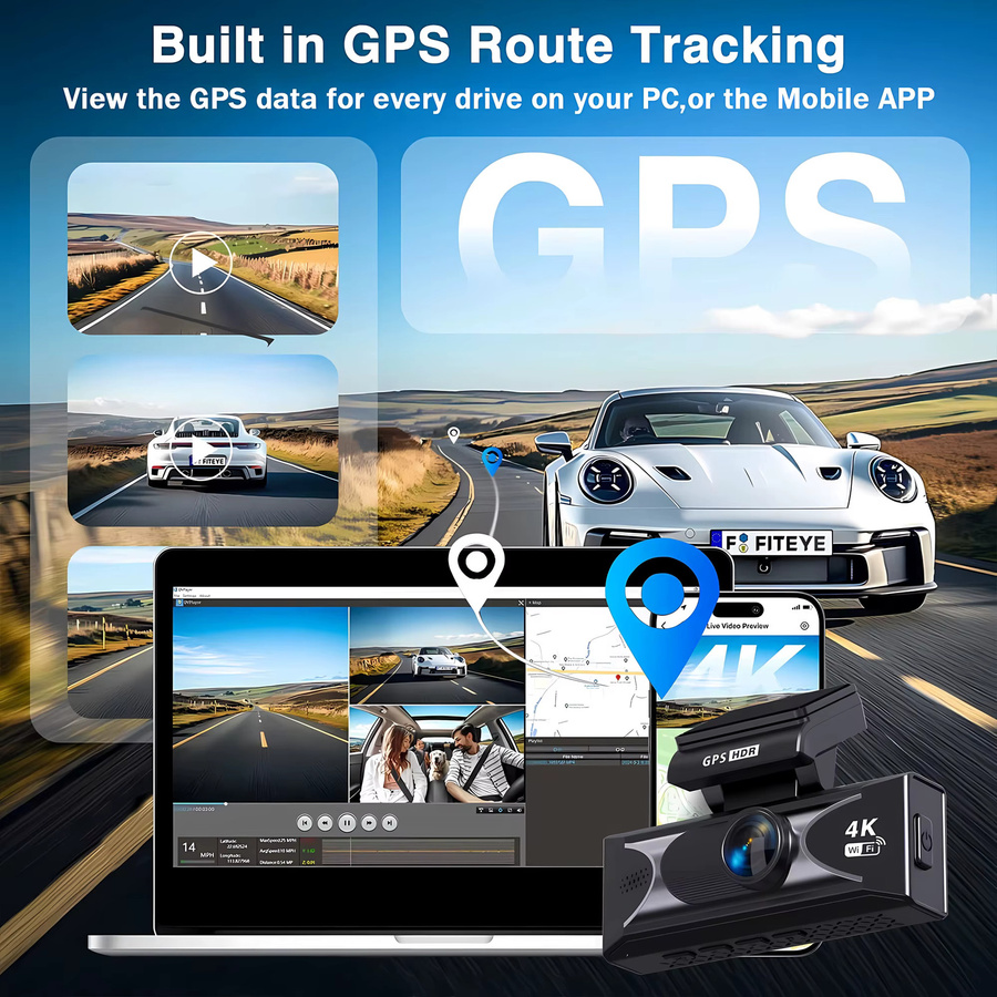OMGO Dual Lens Dash Cam mit 4K UHD und 2,5K Auflösung, integriertes WiFi und GPS, HDR Nachtsicht und 24H Parkplatz Monitor, Schwarz - Bild 6