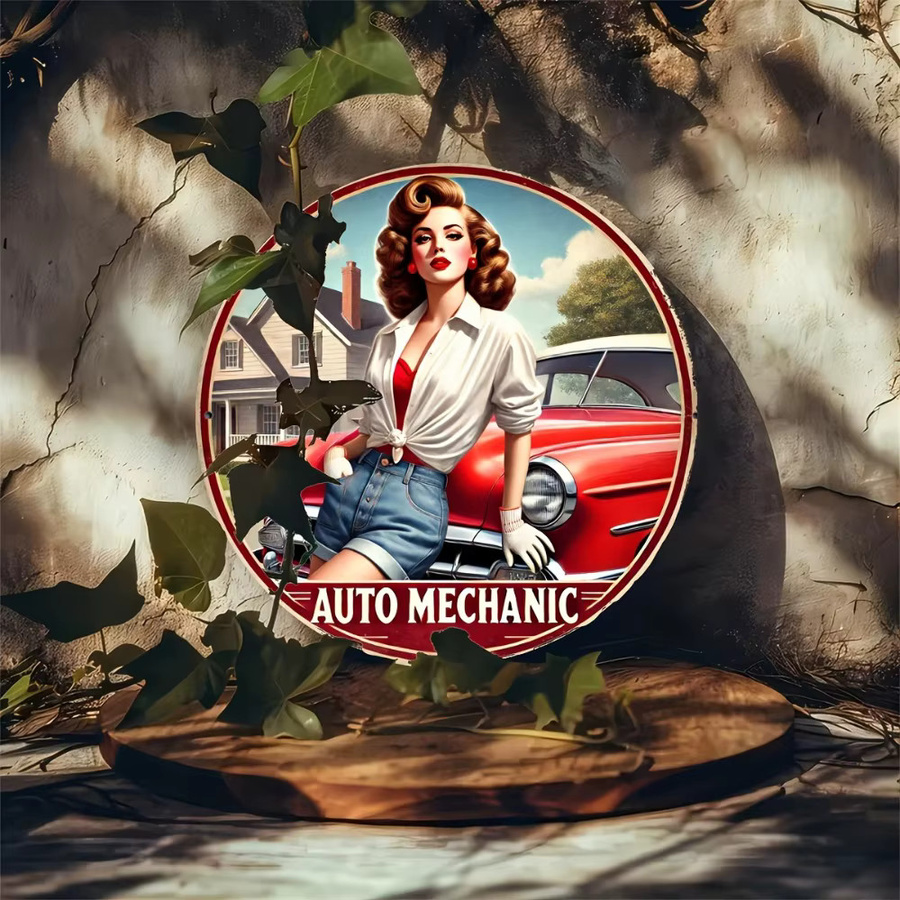 HELLOYOUNG Retro-Automechaniker Aluminiumschild Rund, Metall-Dekor-Poster in Multicolour, Durchmesser: 20 cm - Bild 3