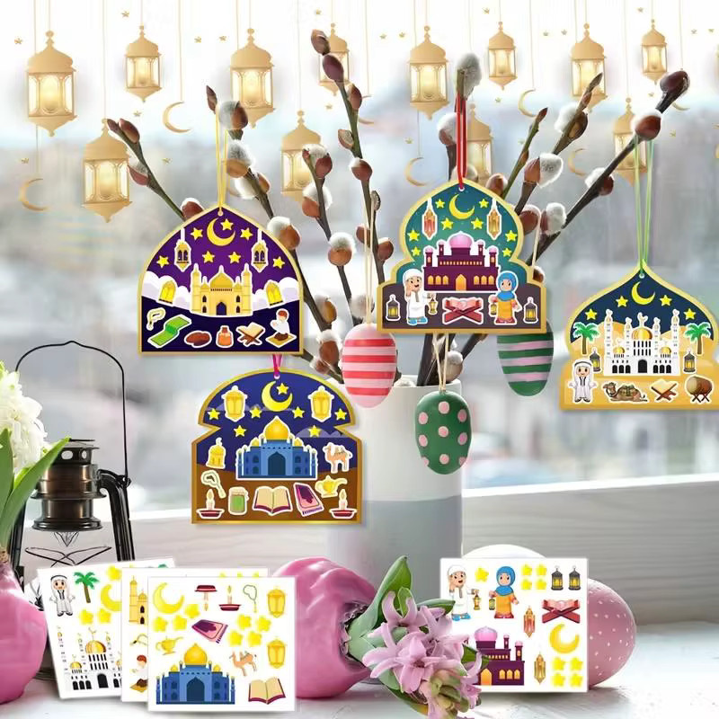 ZQNYCY 36 Stück Eid Mubarak DIY Szenenaufkleber Set mit Band als Ramadan Kinder Geschenk und Islamische Muslim Party Dekoration in Mehrfarbig - Bild 6