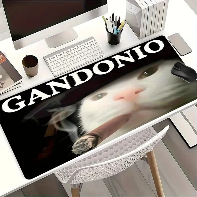 Mairuige Mauspad mit Katzen-Emoticon-Muster und Gandonio-Schriftzug, rutschfeste Tischunterlage in Multicolour für Büro und Gaming - Bild 1