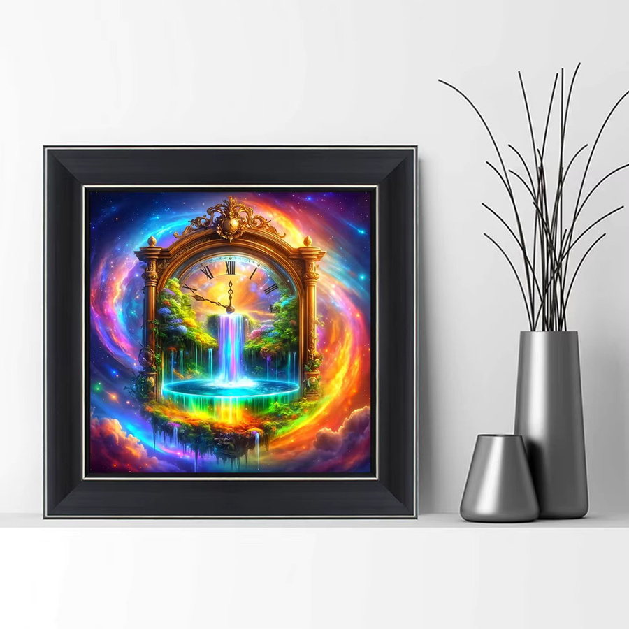 EverShine DIY Diamantmalerei Uhr mit Wasserfall Landschaft Motiv, 5D Vollplatz-Rundmosaik in Multicolour, Durchmesser: 20 cm - Bild 3