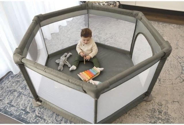 Dreambaby Spielpark mit Stoffboden und gepolstertem Rahmen, Ø 1,40 m, Höhe: 70 cm, Taupe - Bild 1