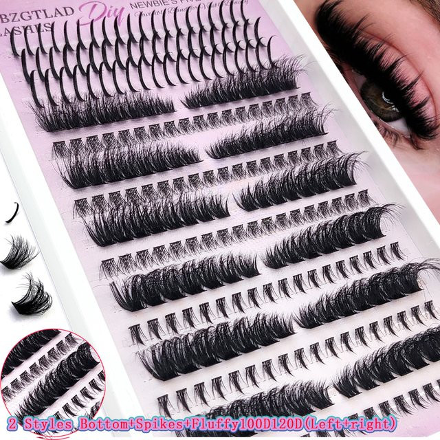 AMSDCN Cluster-Wimpern links & rechts, 60D-200D, Volumen-Wimpern-Cluster mit Spikes - Bild 1