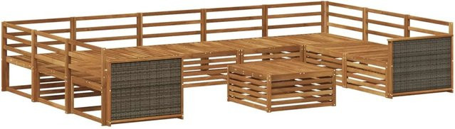 vidaXL Outdoor-Sofagarnitur aus Massivholz Akazie in Natur Braun, 10-teiliges Set mit modernem Design - Bild 1