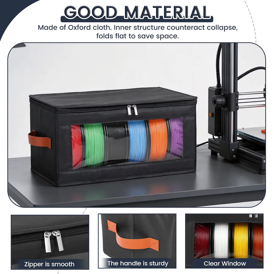 Willstar 2er-Set 3D-Drucker Filament-Aufbewahrungsboxen aus Oxford-Stoff, wasserdicht und transparent mit Klarsichtfenstern, Schwarz/Transparent - Bild 3