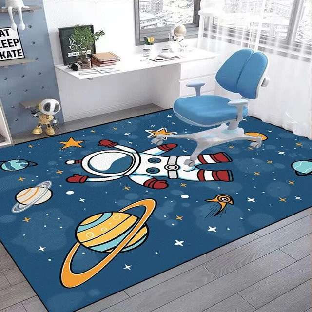Karpetti Weltraum Astronaut Cartoon Teppich für Kinderzimmer und Wohnzimmer, blau, B/T: 200 x 230 cm, rutschfest und waschbar - Bild 1