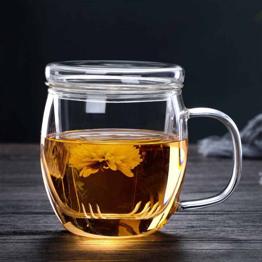 Hitzebeständige Teetasse aus Glas mit Tee-Sieb-Korb und Deckel in Transparent von Yiran Furniture - Bild 3