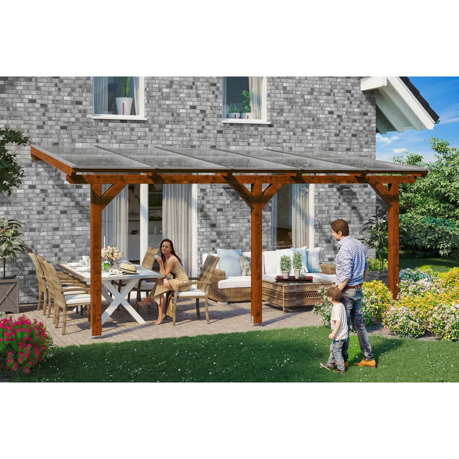 Skan Holz Terrassenüberdachung Bormio aus Leimholz in Nussbaum Braun, Breite: 541 cm, Tiefe: 350 cm - Bild 2