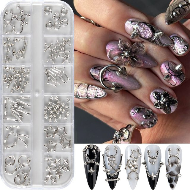 Full Beauty Nagel Charms, Metall, Silbrig Goldene Nieten, Unisex - Bild 1