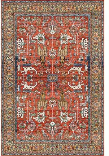 Karpetti Boho Teppich für Wohnzimmer und Schlafzimmer, geometrisches Design, rutschfest und waschbar, Farbe: Rot, B/T: 200 x 300 cm oder 80 x 120 cm - Bild 1