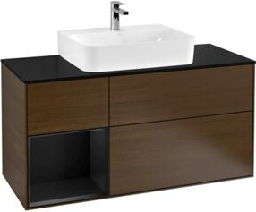 V&B Finion Waschtischunterschrank mit LED-Wandbeleuchtung, Breite: 120 cm, Walnuss lackiert - Bild 1