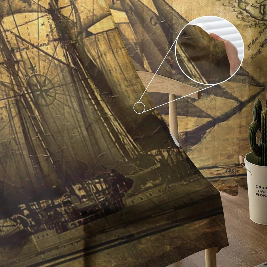 Yiran Furniture Vintage Segelschiff Chiffon Vorhang mit Ösen, Transparent, Breite: 135 cm, Höhe: 115 cm - Bild 2