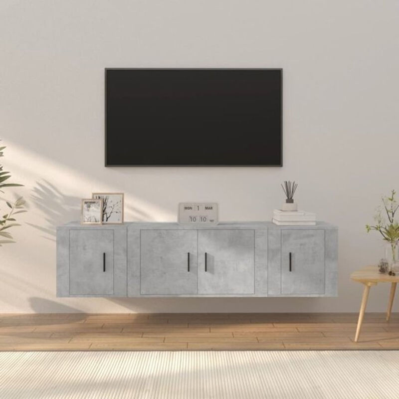3-teiliges vidaxl TV-Schrank-Set aus Holzwerkstoff in Betongrau, modern und klassisch im rechteckigen Design - Bild 1