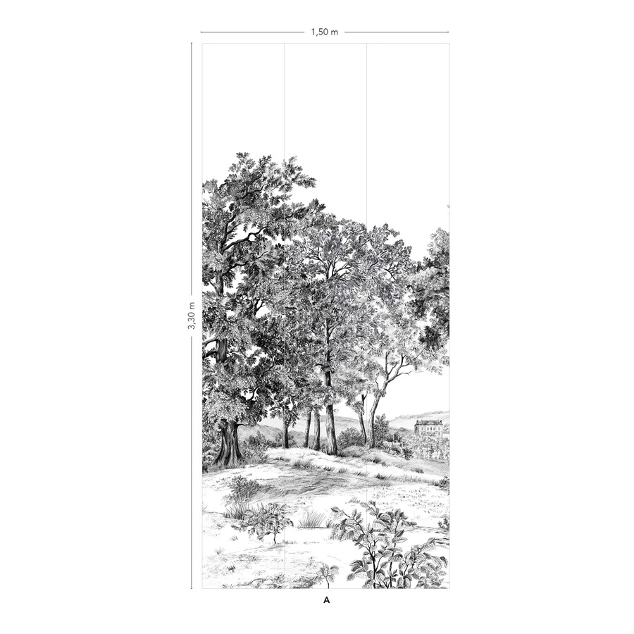 Isidore Leroy Mural Domaniale Panel A Wandtattoo in Grau und Weiß mit floralem Vintage-Design aus Textil - Bild 2