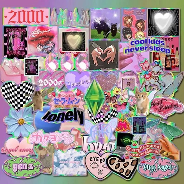 50 Stück GOGOTU Y2K Sticker Set in Rosa und Multicolour für Scrapbooking, Laptop und Schreibwaren - Bild 1
