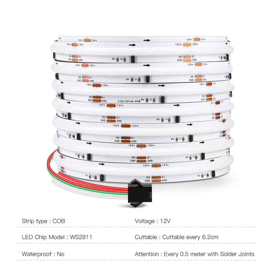 CHNAITEKE RGBIC COB LED-Streifen, adressierbare WS2811 IC Neonlampe, Multicolor, 12 V, 2,4 m - Bild 2