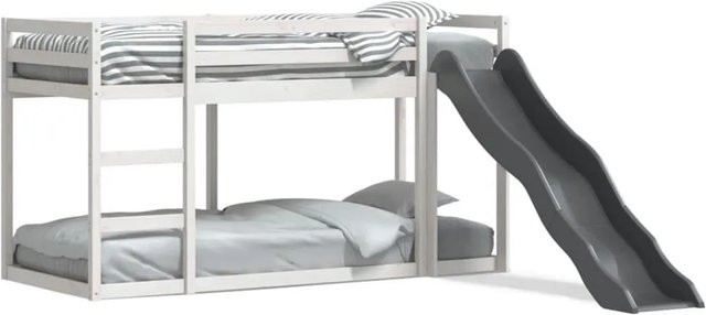 vidaXL Etagenbett für Kinder aus Massivholz Kiefer mit Rutsche und Leiter, Weiß/Grau, B/T/H: 90 x 200 x 205,5 cm - Bild 1