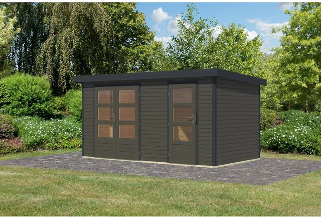 Karibu Gartenhaus Alfredo B in Terragrau/Anthrazit aus Metall und Holz, B/T/H: 400 x 209 x 213 cm - Bild 1