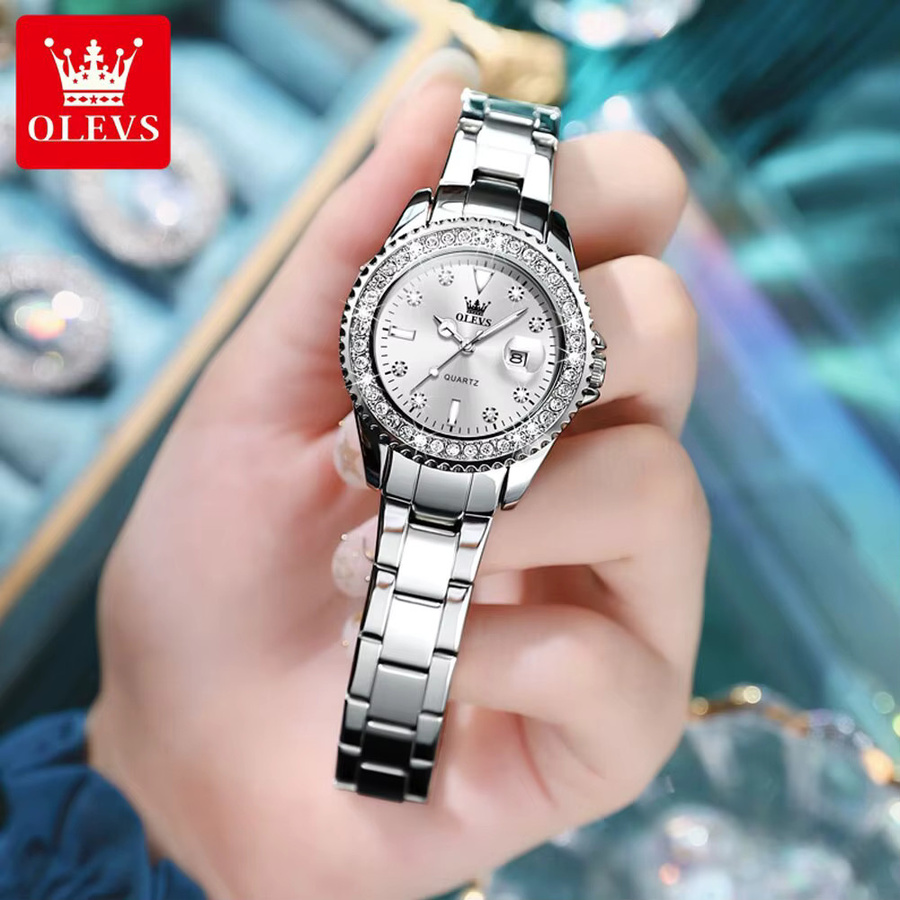Olevs Armbanduhr, Quarz, Edelstahl, Diamant, Damen, Silber - Bild 4